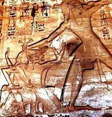 Ramses III portrayed as defeating the Philistines